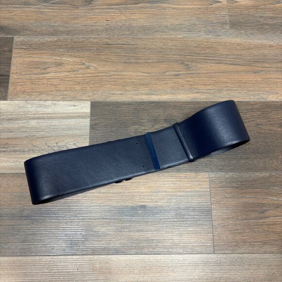 Salvatore Ferragamo Womens Wide Leather Belt Navy Oxford Blue Italy - Picture 1 of 7